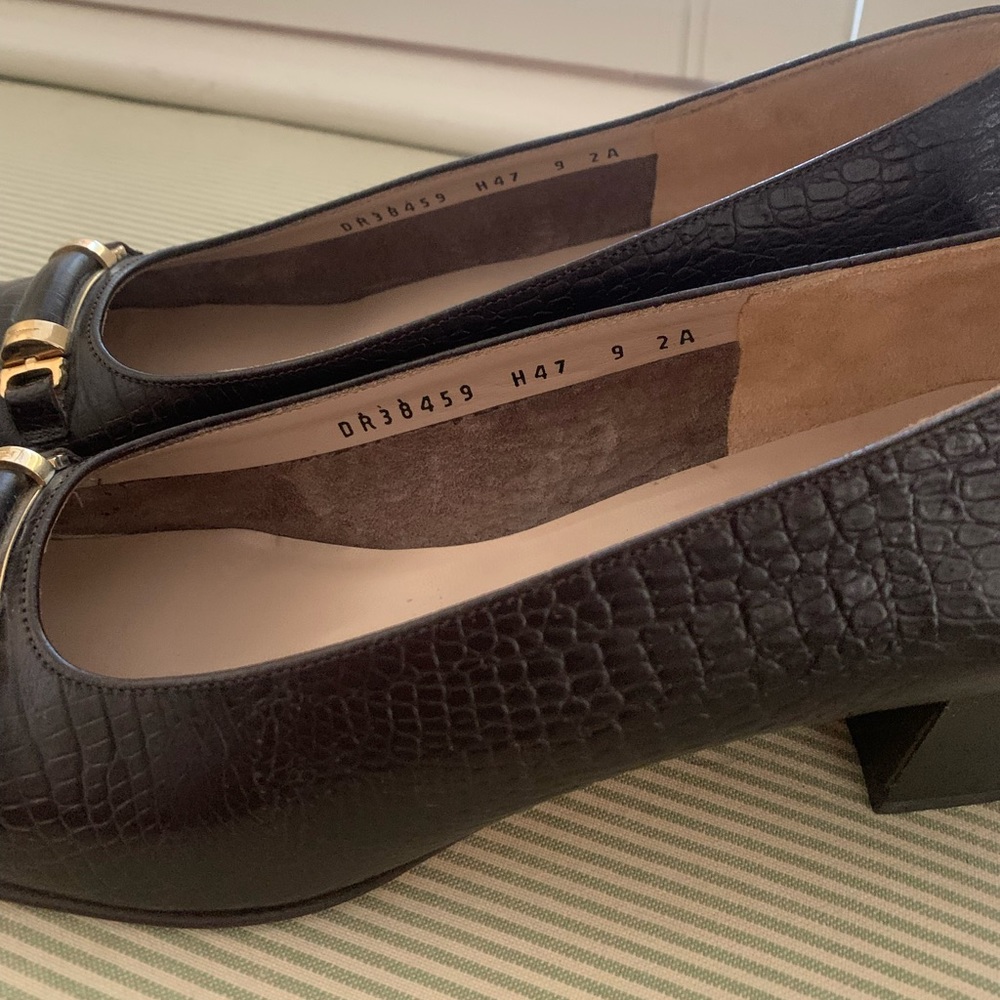 Salvatore Ferragamo Croc Chocolate Brown Leather Shoes Heels size 9 Vintage - Picture 10 of 15